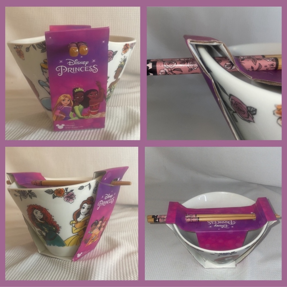 Disney Princess ramen bowl with chopsticks floral wraparound princesses - Picture 3 of 4